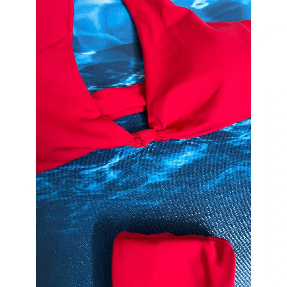 ☀️Unbranded Red Knot Front Bikini Set High Cut V-Waist Swimsuit Two Piece Womens